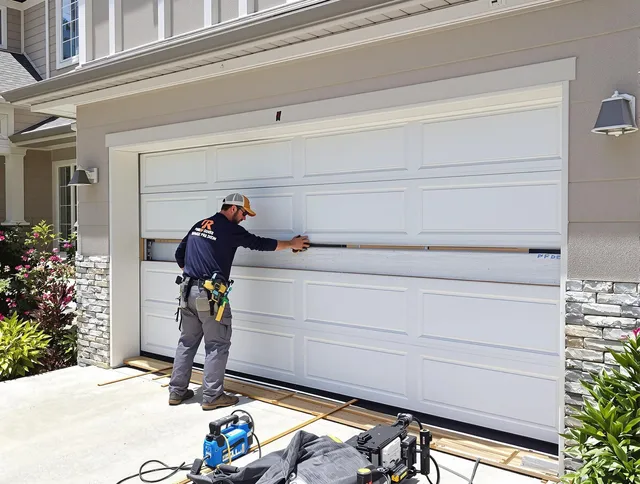 Scituate Garage Door Repair team performing complete garage door replacement at Scituate residence